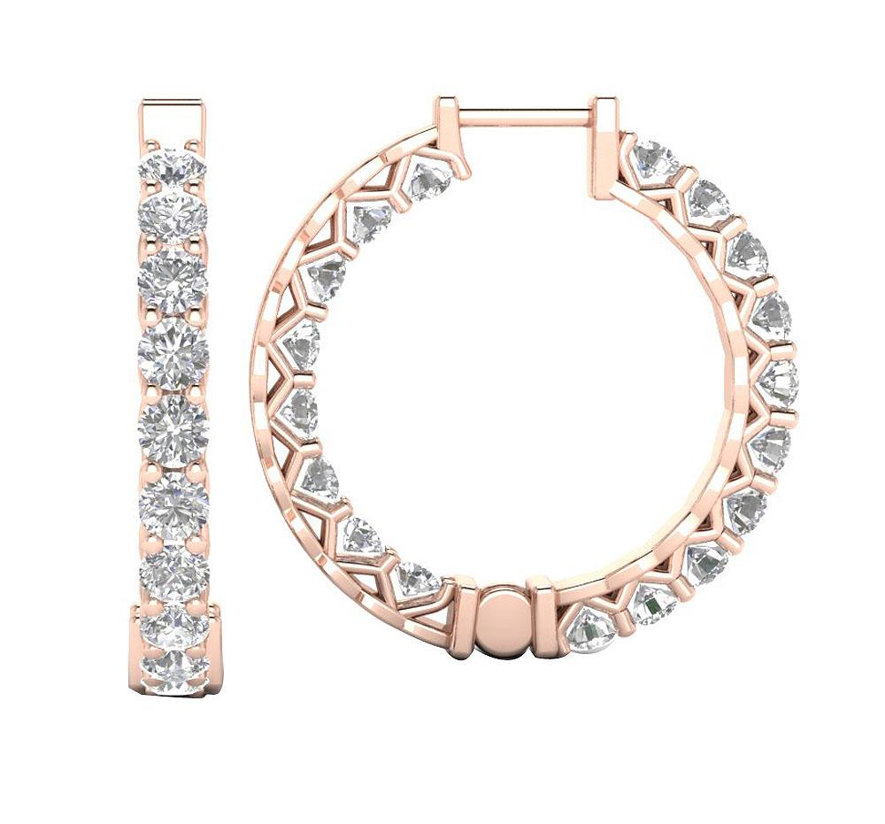 VVS1/VS1/SI1/I1 G 1.50 Ct Inside Outside Hoop Engagement Earrings 18k/14k Yellow Gold Natural Diamond Prong Set
