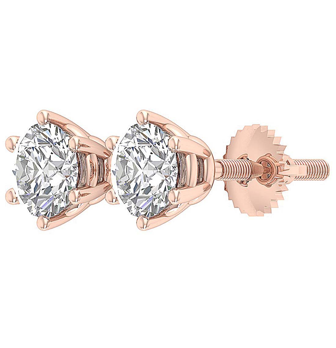6 Prong Set Round Brilliant Diamond Solitaire Stud Earring I1 G 2.10 Ct 14k Gold