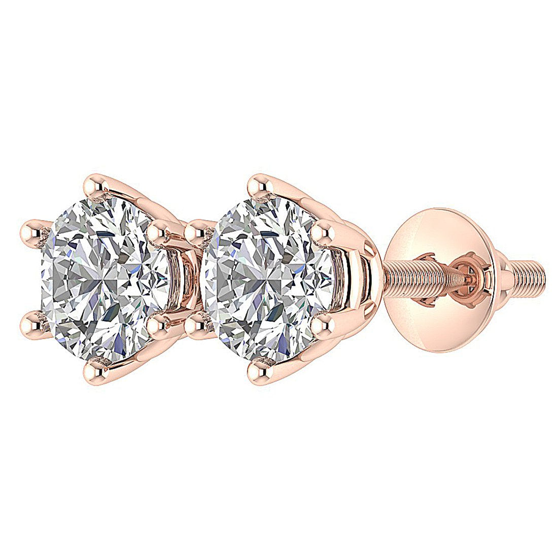 6 Prong Set Solitaire Stud Earring Brilliant Round Diamond I1 G 2.50 Ct 14k Solid Gold