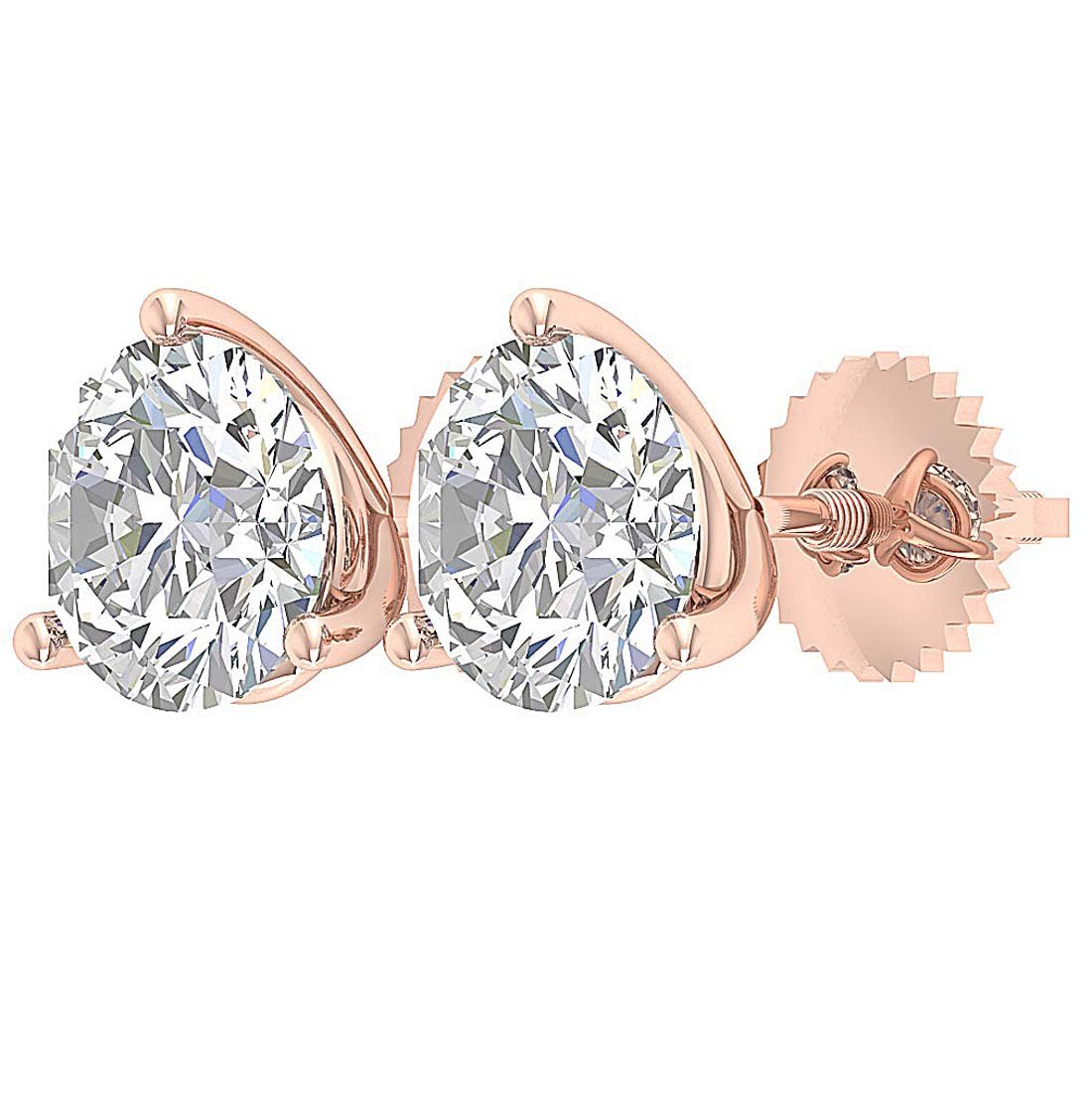 Martini 3 Prong Set I1 G 2.10 Ct Natural Diamond 14k Solid Gold Solitaire Stud Earring
