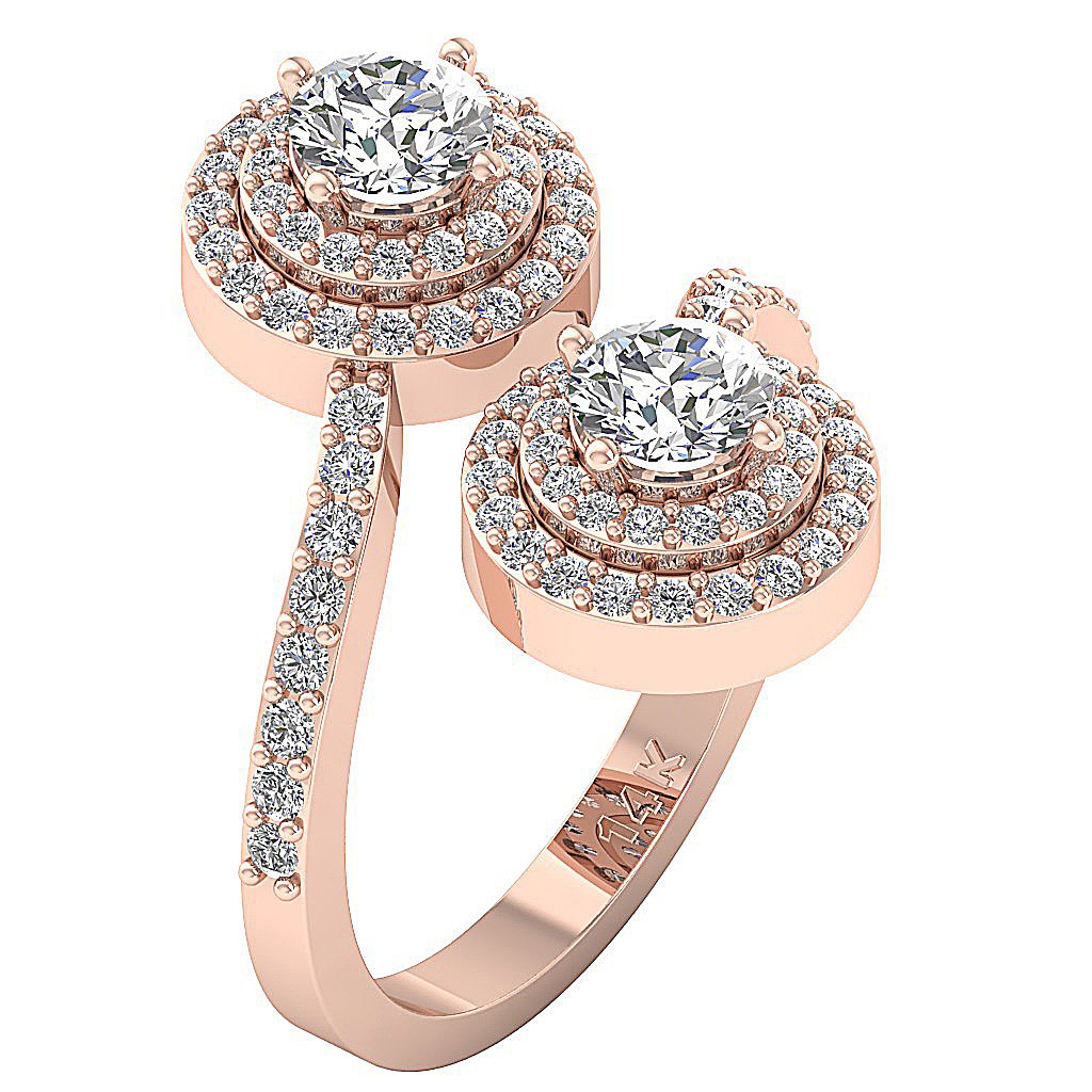Natural Diamond Forever Us Two Stone Double Halo Solitaire Engagement Ring I1 G 2.00 Ct