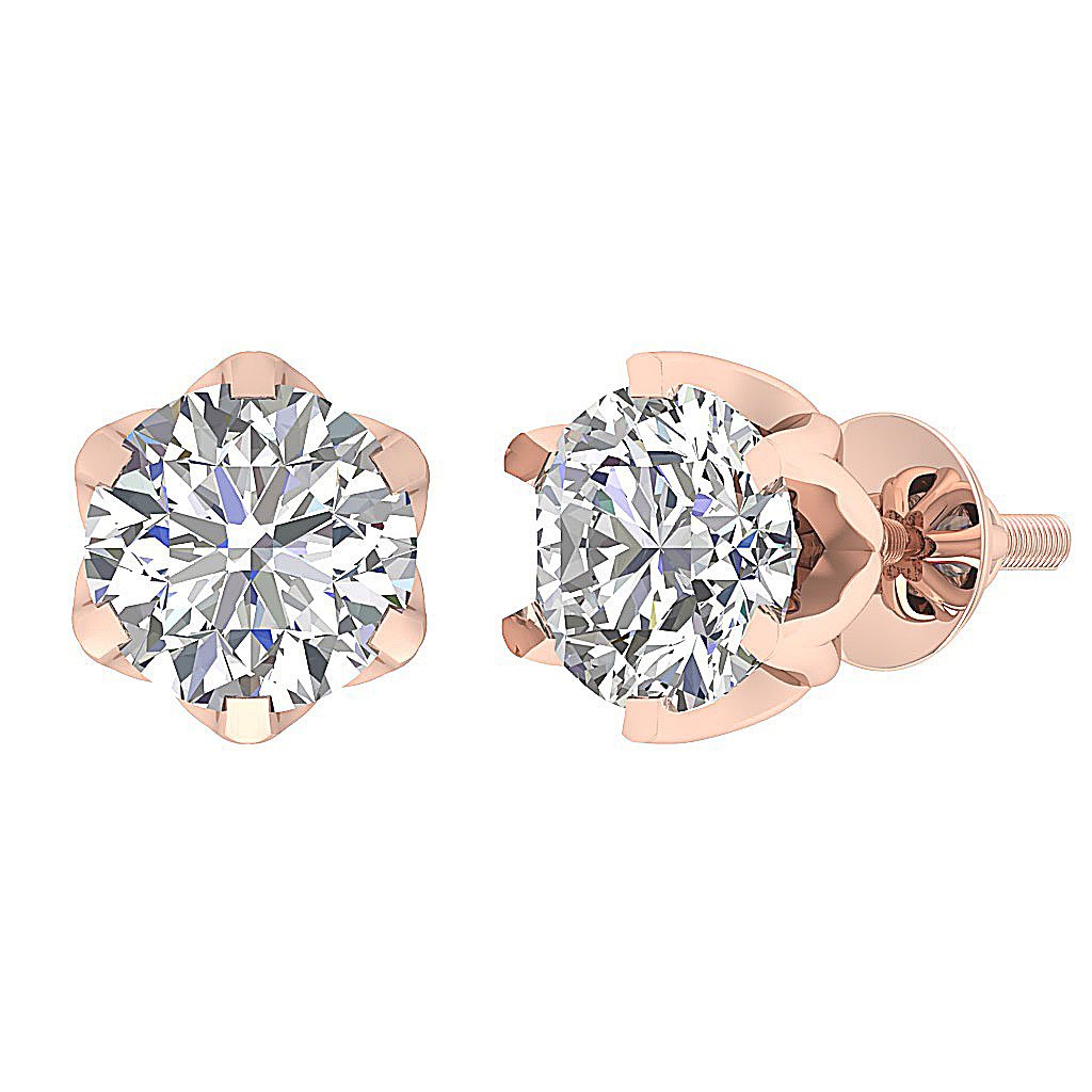 Round Diamond Solitaire Studs Earrings 14k Rose Gold Prong Set