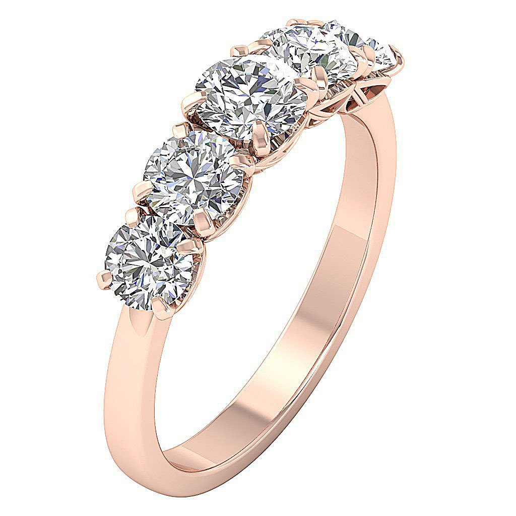 14k White Gold Designer Five Stone Anniversary Ring SI1 G 1.85 Ct Round Diamond Prong Set