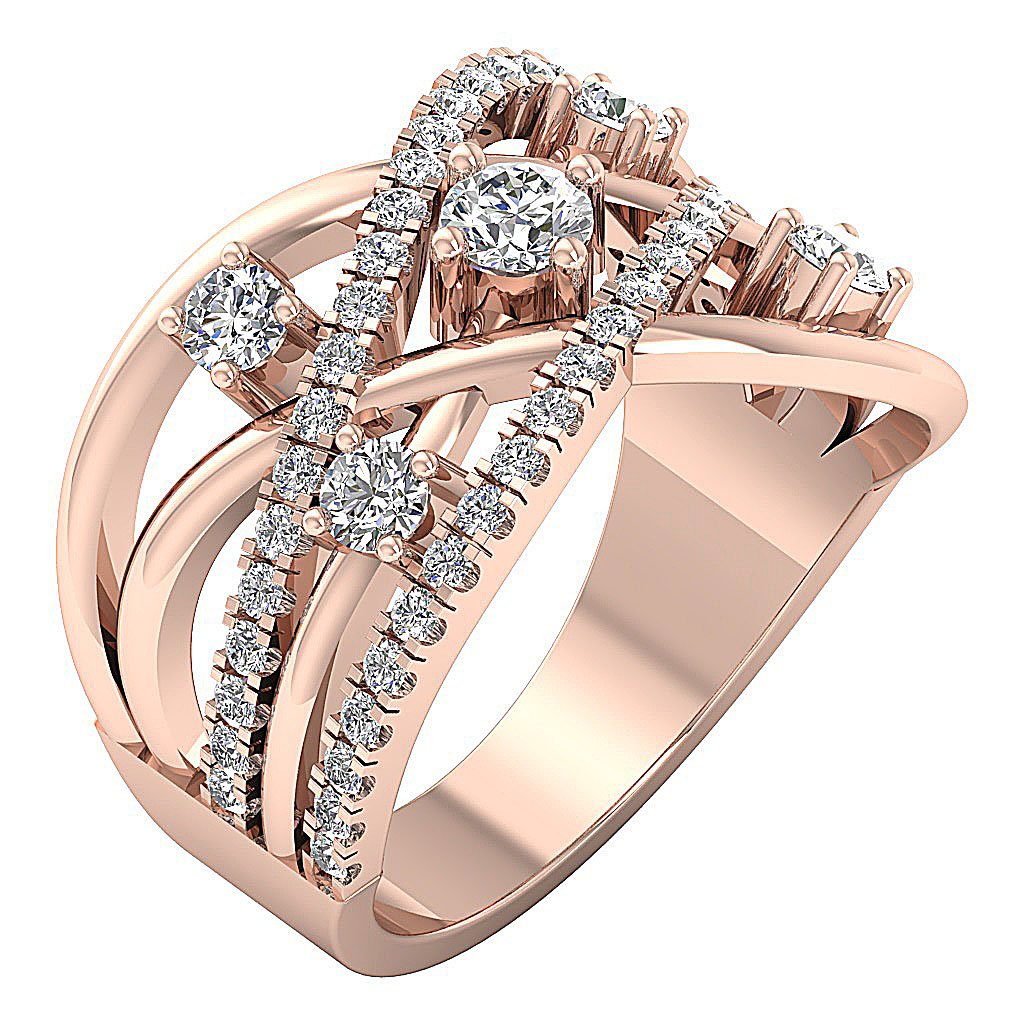 14k Rose Gold Prong Set Genuine Diamond I1 G 1.40 Ct Right Hand Wedding Ring 14.65 MM