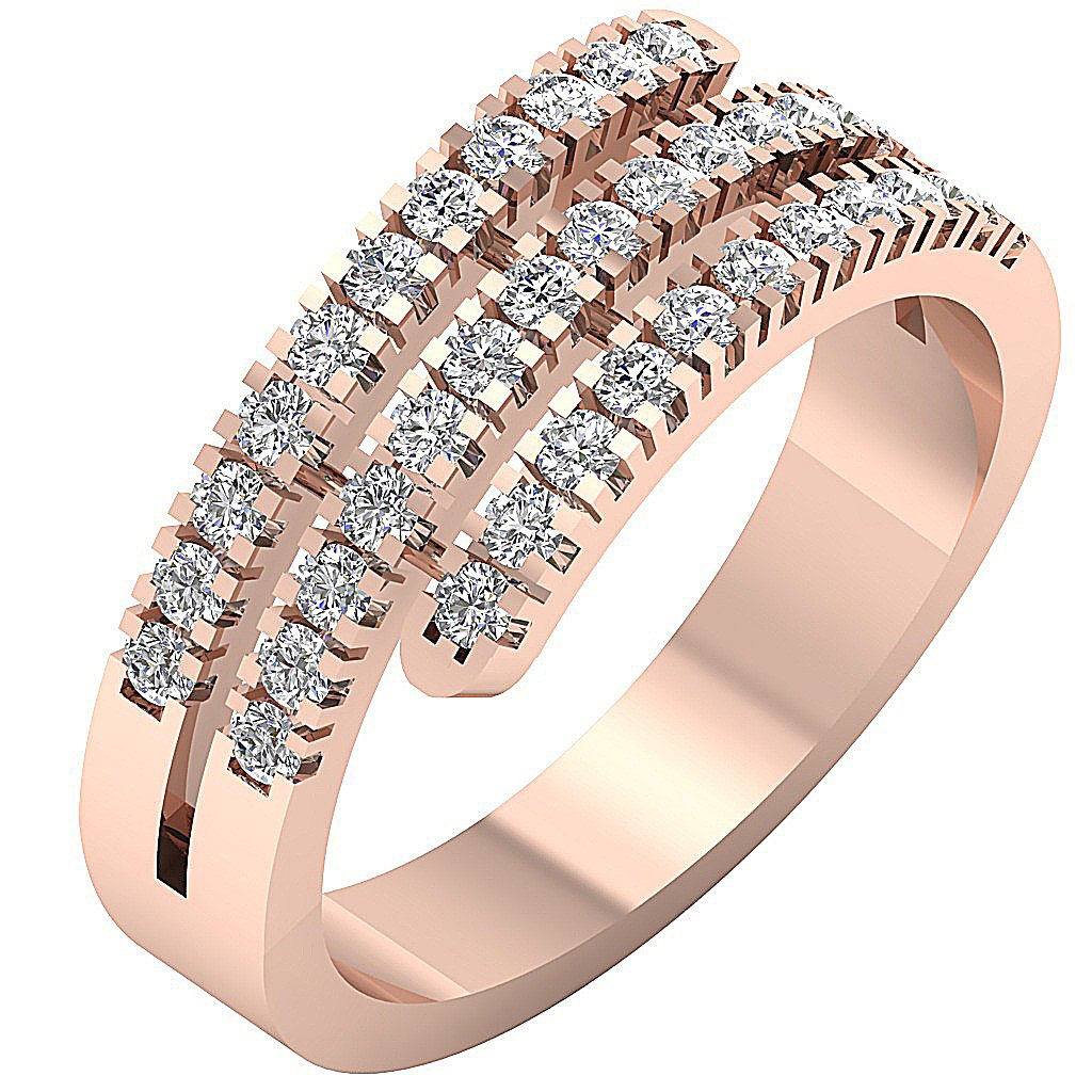 14k Yellow Gold Designer Right Hand Anniversary Ring I1 G 1.01 Ct Round Diamond Prong Set