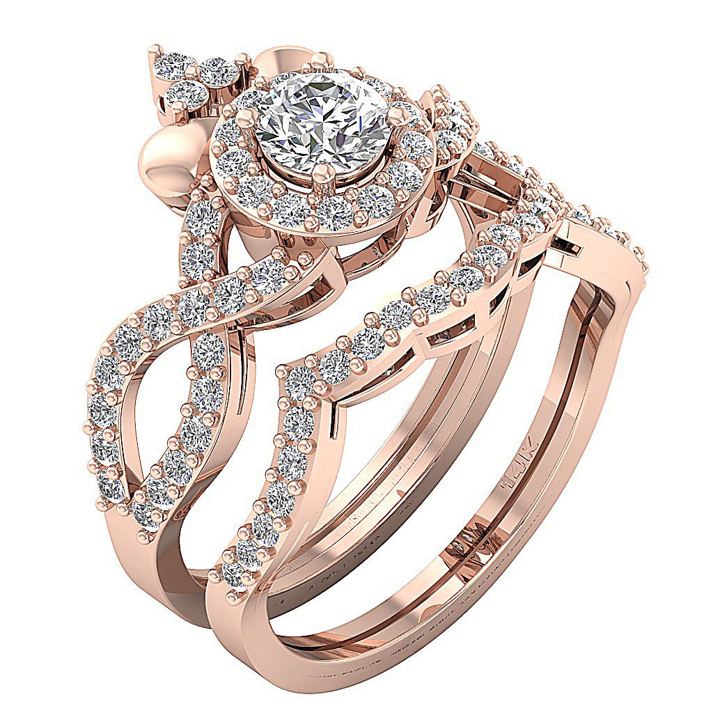 Womens Wedding Rings Sets SI1 G 1.50 Ct Natural Diamond 14K Yellow Gold