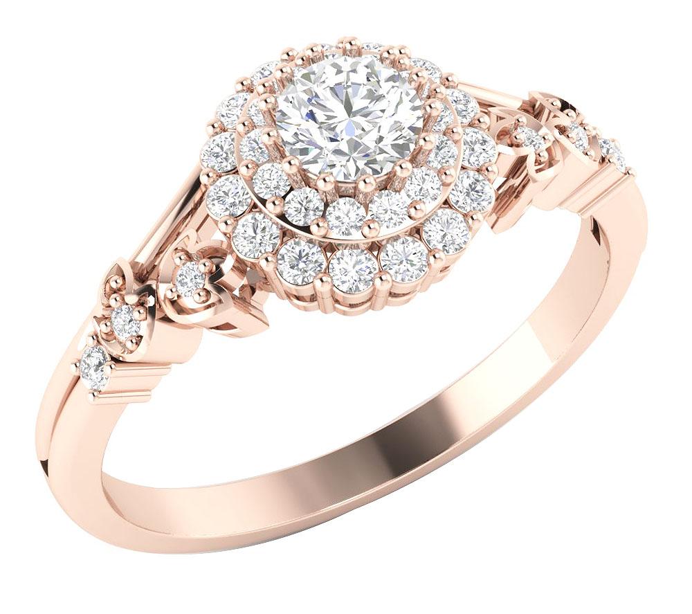 Genuine Diamond Solitaire Double Halo Wedding Ring SI1 G 0.60 Ct Prong Set 14k White Gold
