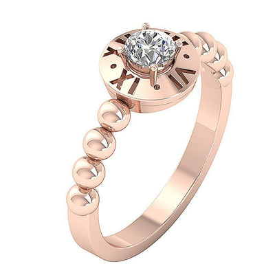 14K Rose Gold Round Diamond Designer Solitaire Anniversary Ring SI1 G 0.35 Ct Prong Set 8.90 MM
