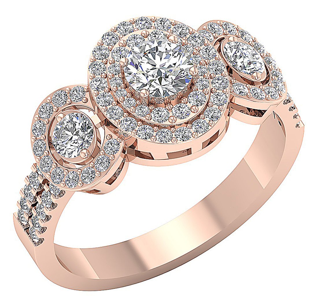 Solitaire Double Halo Engagement Ring Natural Diamond SI1 G 1.40 Ct 14k Solid Gold Prong Set