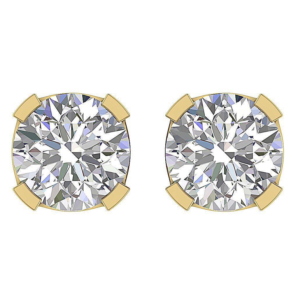 Round Cut Lab Grown Diamonds Solitaire Studs Earrings 14k Yellow Gold