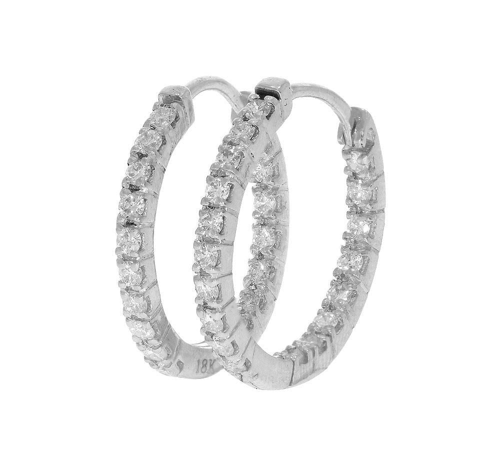 18k Rose Gold Inside Outside Hoop Wedding Earrings Genuine Diamond VVS1/VS1/SI1/I1 0.65 Ct Pave Set