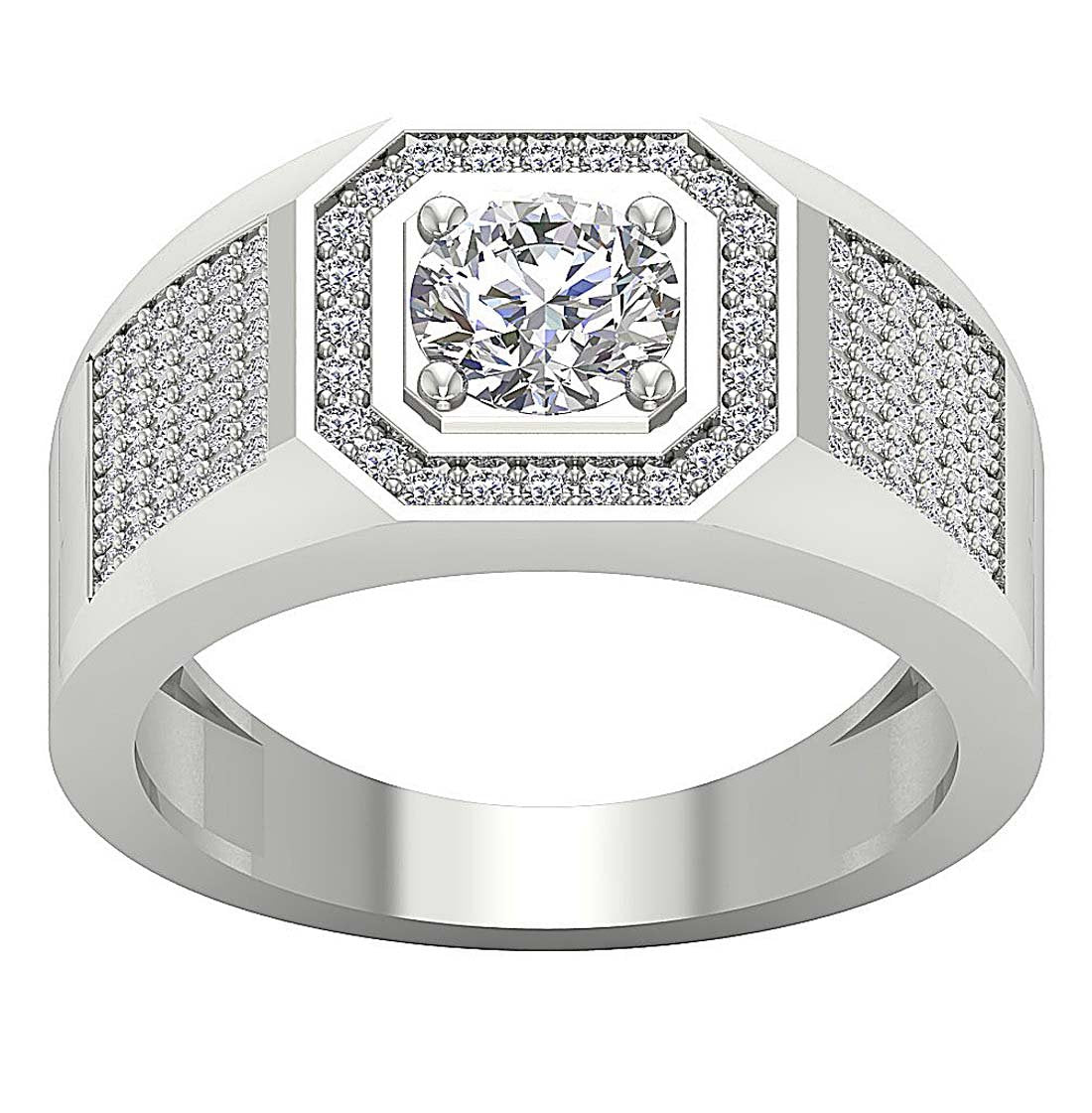 I1 G 1.65Ct 14k Solid Gold Mens Anniversary Ring Round Diamond Prong Set Width 12.00MM