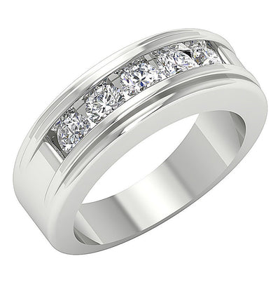 SI1/I1 G 1.10Ct Round Diamond Mens Anniversary Ring 14k Solid Gold Channel Set Width 6.70MM