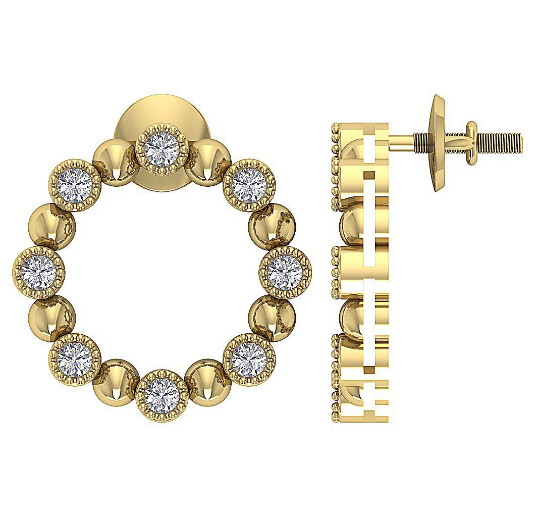 SI1/I1 G 0.50 Ct Fashion Milgrain Engagement Earrings Natural Diamond 18k/14k Yellow Gold Bezel Set