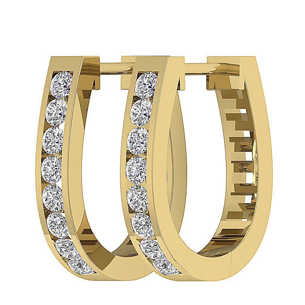 14kYellowGoldDesignerChannelSetMediumHoopsEarring