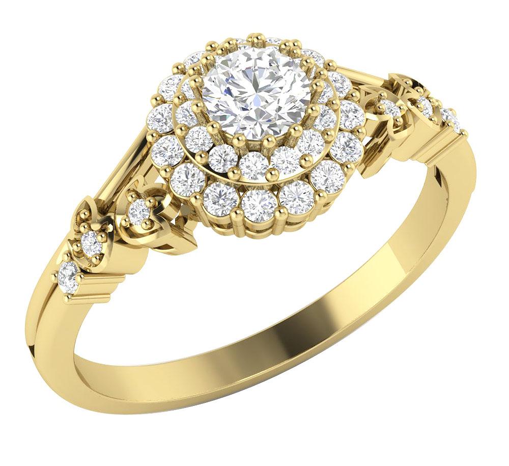Genuine Diamond Solitaire Double Halo Wedding Ring SI1 G 0.60 Ct Prong Set 14k White Gold
