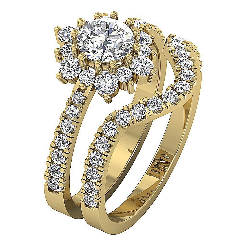 White Gold Diamond Wedding Ring Sets Round Cut I1 G 2.00 Ct Prong Set