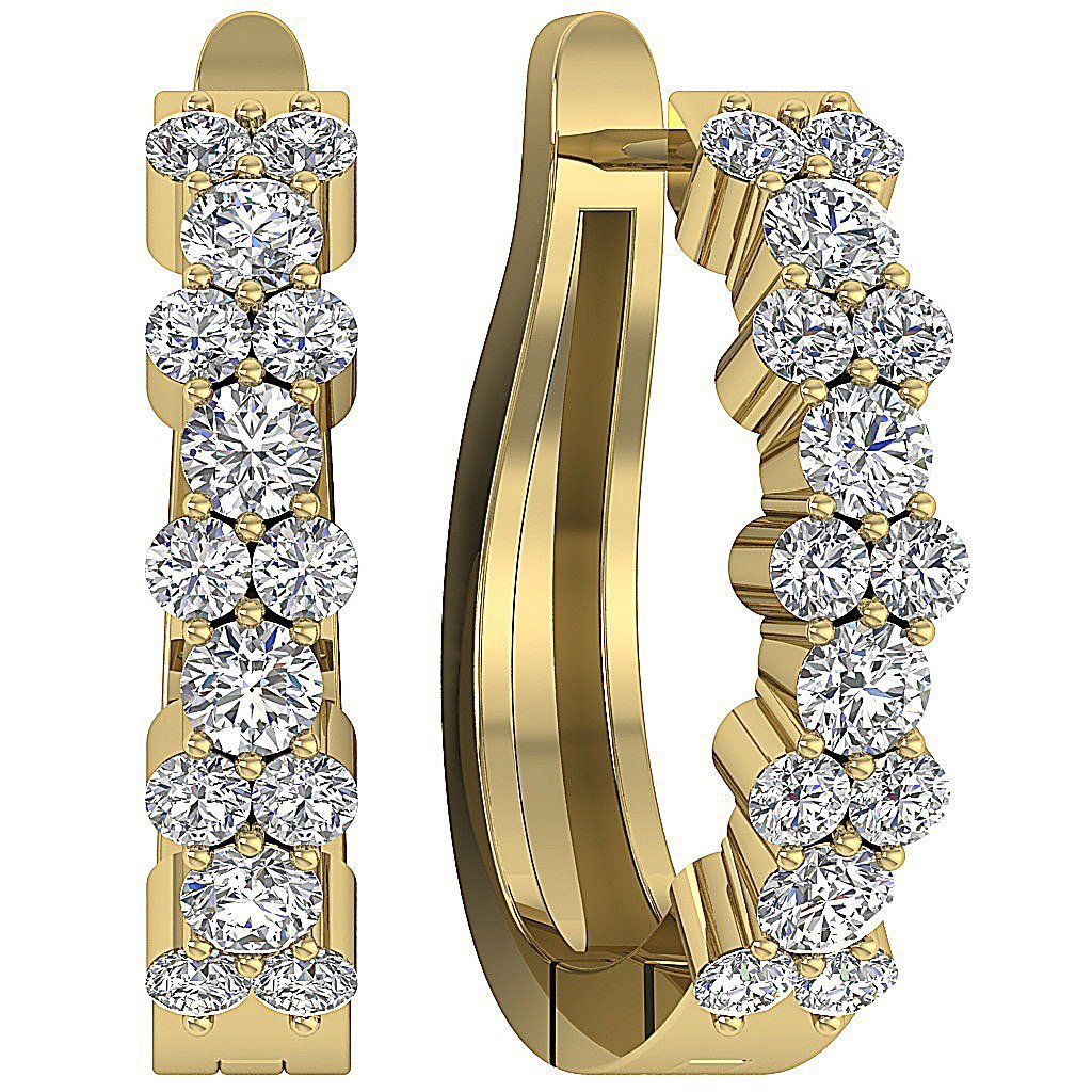 14k Yellow Gold Natural Diamond Designer Hoops Earring