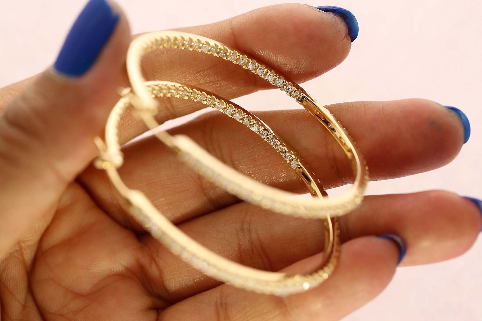 18k/14k Rose Gold Inside Outside Hoop Engagement Earrings Natural Diamond VVS1/VS1/SI1/I1 3.30 Ct Pave Set