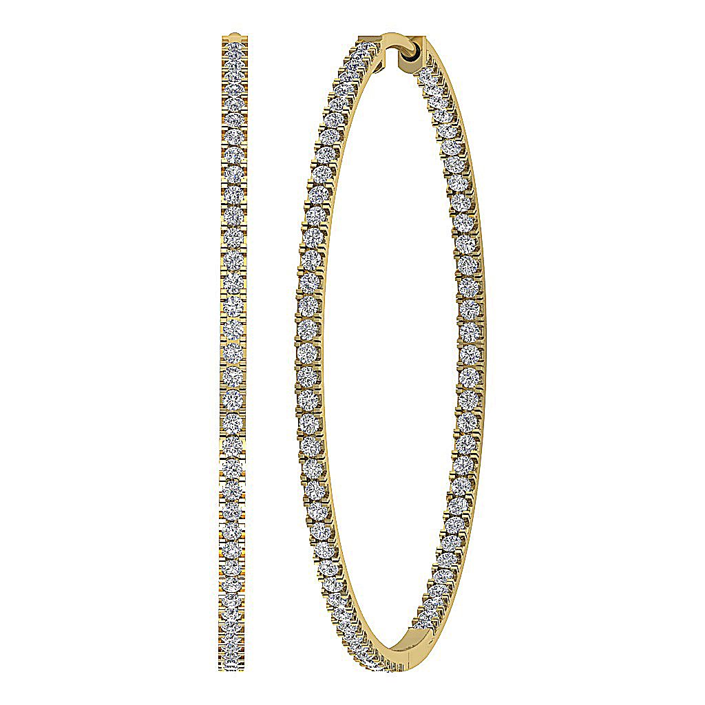 Pave Set Inside Outside Hoop Anniversary Earrings Round Diamond VVS1/VS1/SI1/I1 1.50 Ct 18k/14k White Yellow Rose Gold