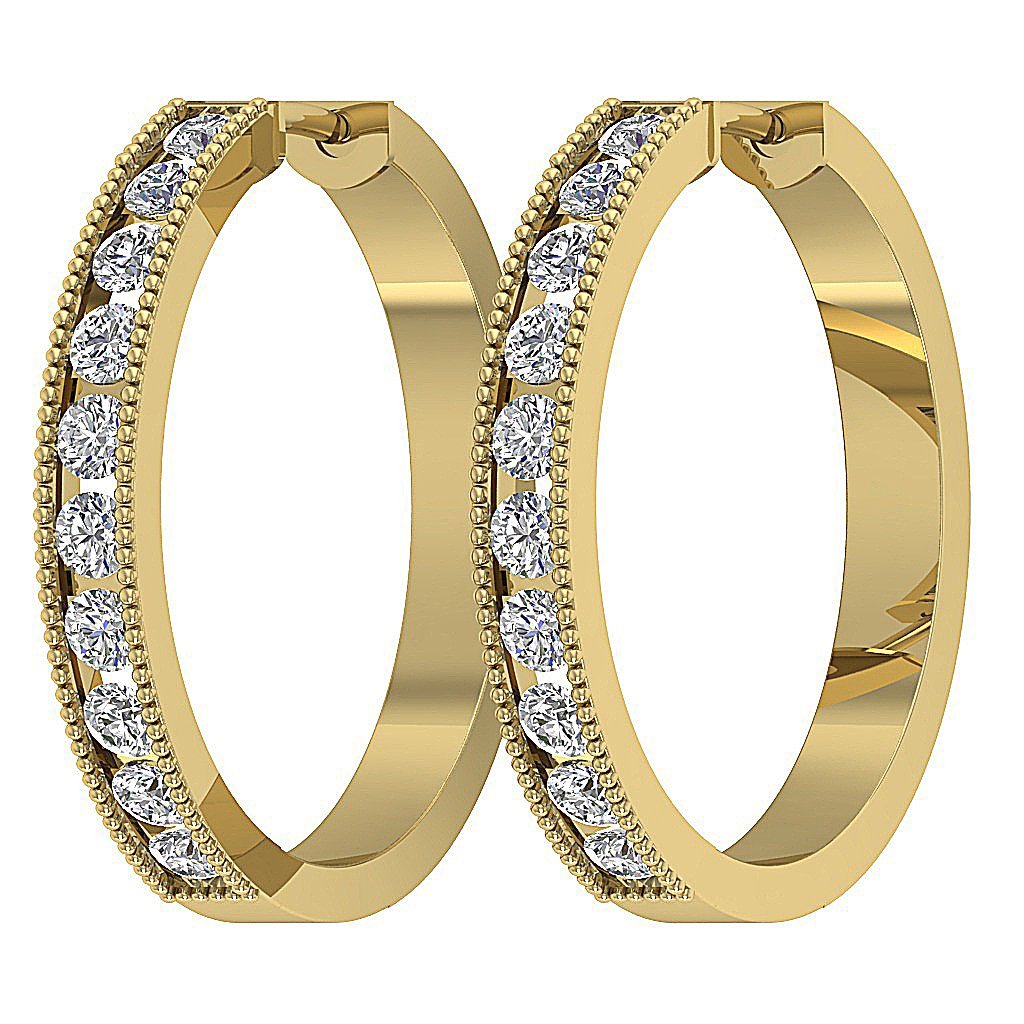 Round Diamond Large Hoops Anniversary Earrings VVS1/VS1/SI1/I1 1.75Ct 18k/14k White Gold Channel Set