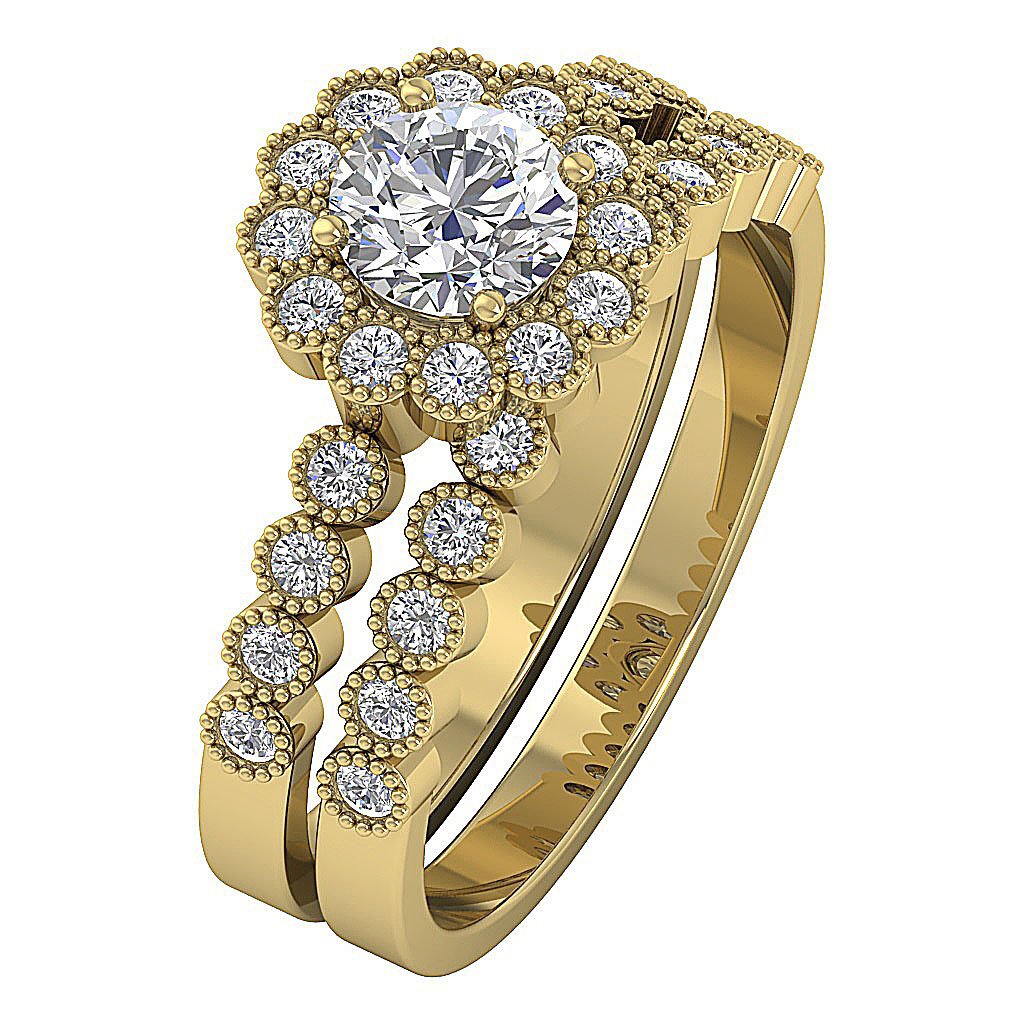 Matching Pomise Rings For Couples Round Cut Diamond I1 G 1.50 Ct Bezel Set 14K Gold