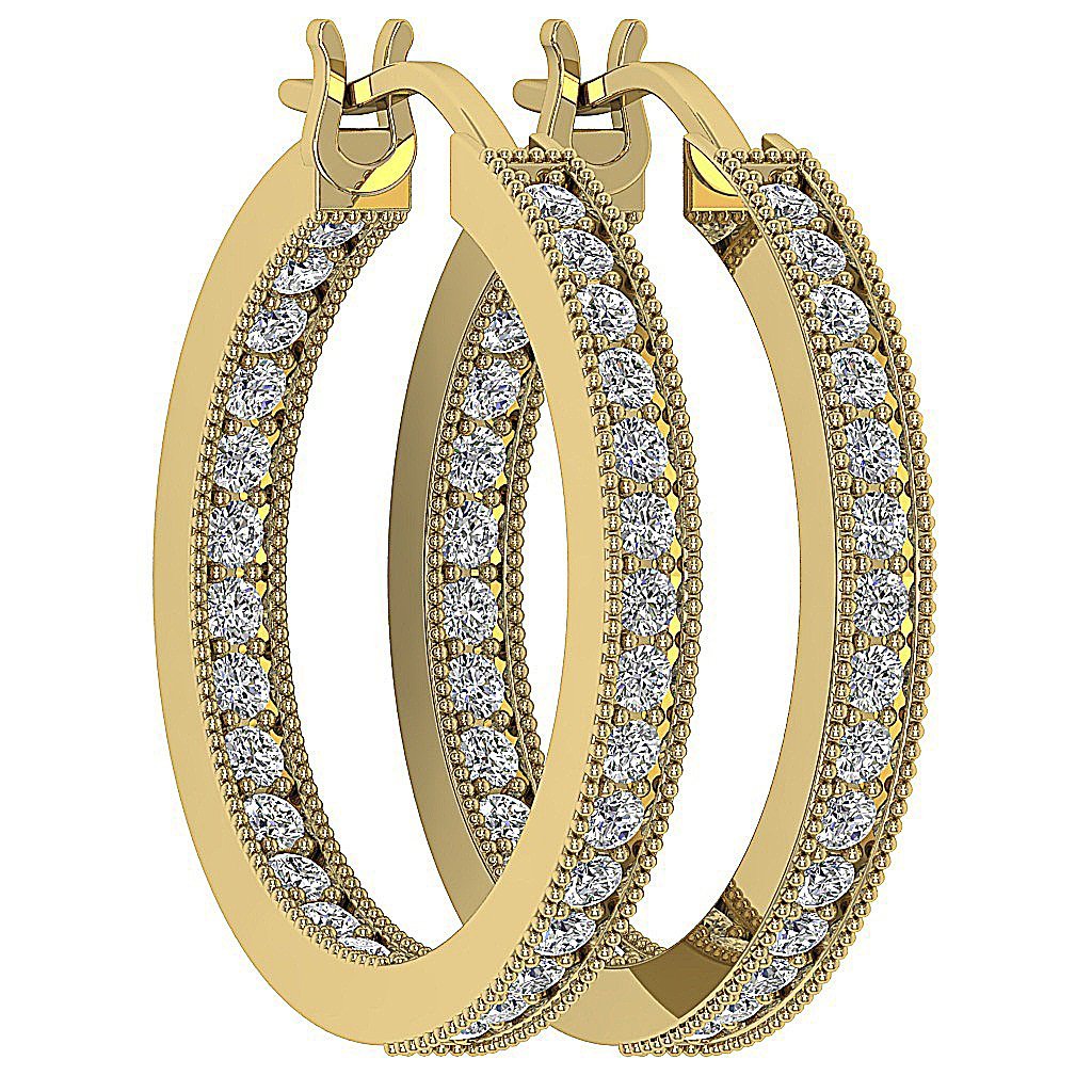 14k Yellow Gold Designer Pave Set Hoop Earring