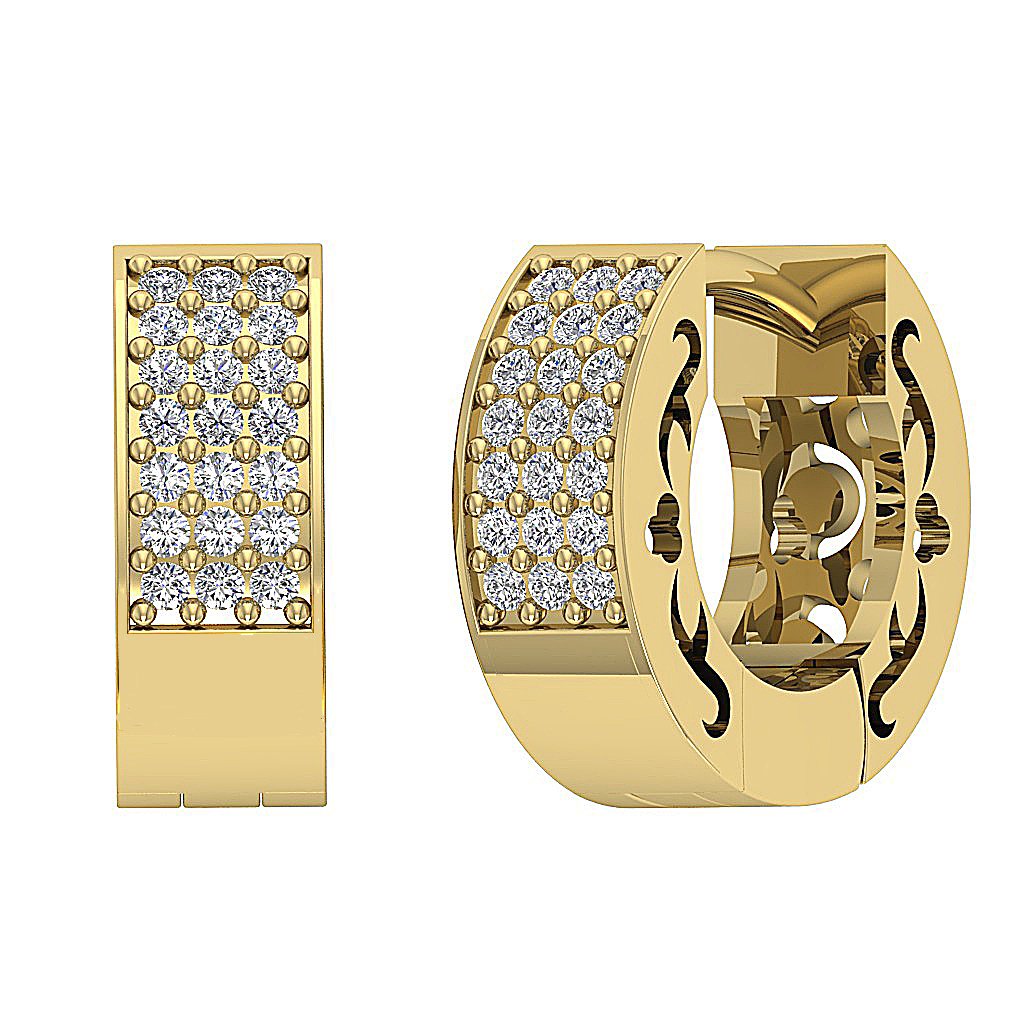 Side View 14k Yellow Gold Designer Small Hoops Earring