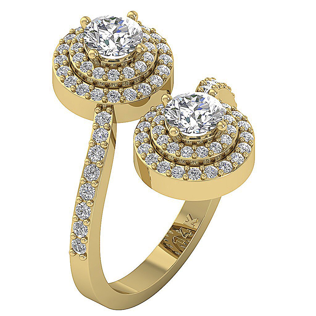 Natural Diamond Forever Us Two Stone Double Halo Solitaire Engagement Ring I1 G 2.00 Ct