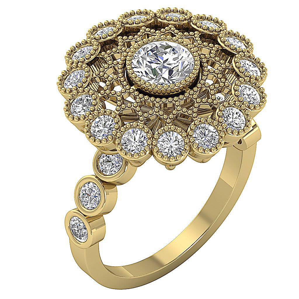 Halo Solitaire Anniversary Ring Round Diamond I1 G 3.15 Ct 14k White Yellow Rose Gold Bezel Set