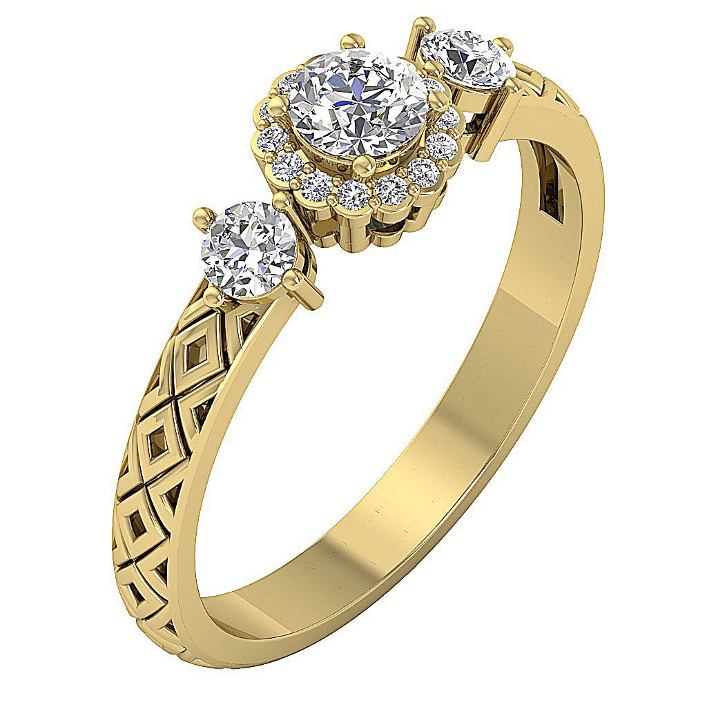SI1 G 0.65 Ct Solitaire Halo Anniversary Ring Round Diamond 14k Yellow Gold Prong Set 6.50 MM