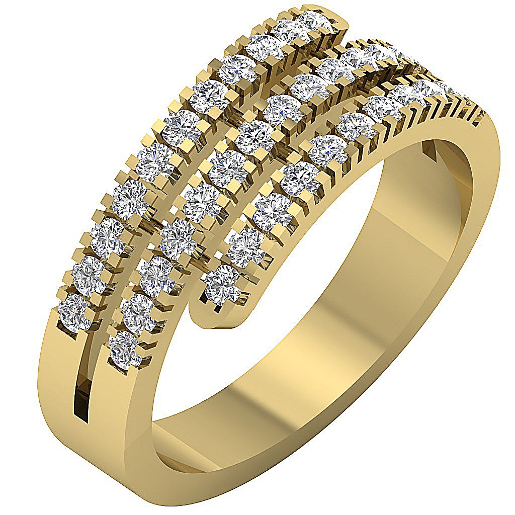 14k Yellow Gold Designer Right Hand Anniversary Ring I1 G 1.01 Ct Round Diamond Prong Set
