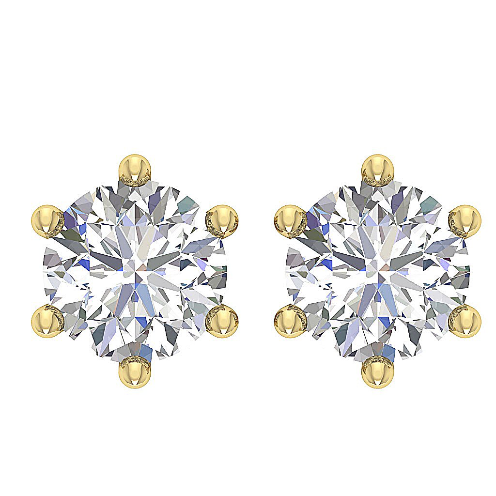 Six Prong Set Solitaire Studs Earrings For Women 14k Gold Lab Grown Diamonds