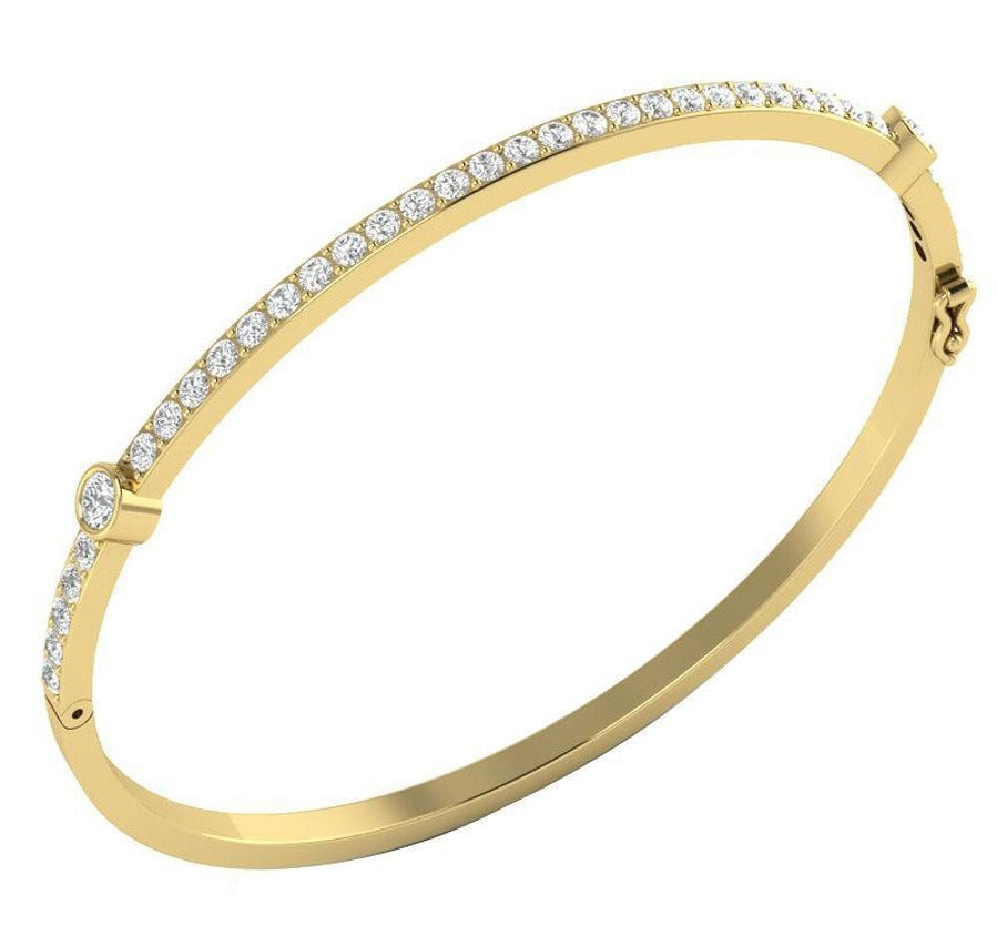 Diamond Bangles VVS1/VS1/SI1/I1 1.45Ct 14k/18k Solid Gold Natural Diamonds Prong & Bezel Set