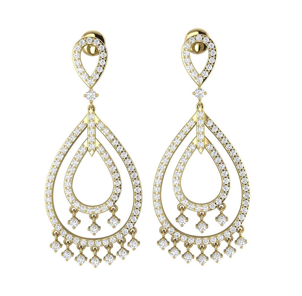 SI1/I1 G 1.75 Ct Chandelier Wedding Earrings Genuine Diamond 18k/14k Yellow Gold Prong Set
