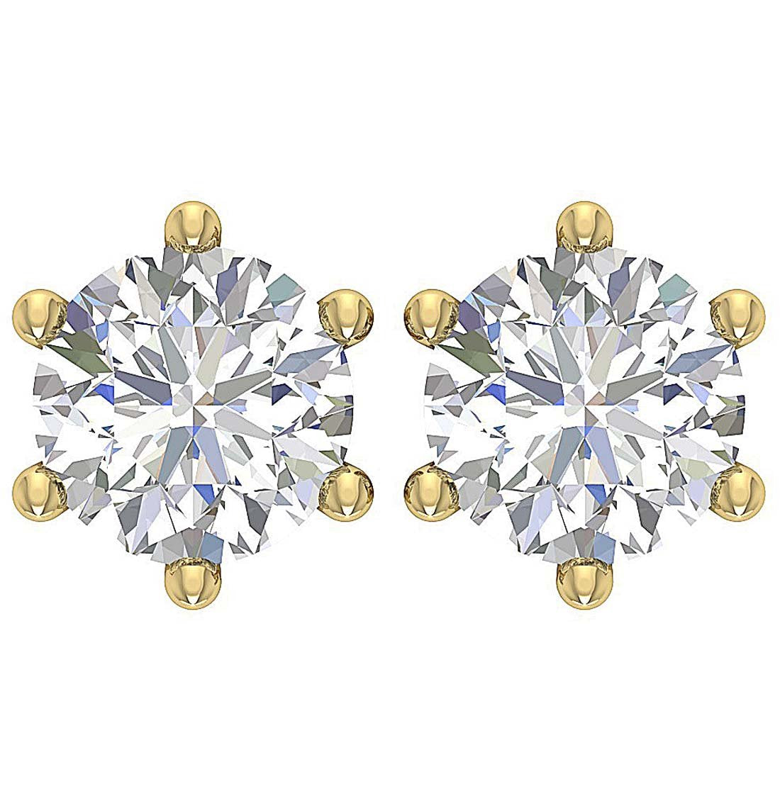 6 Prong Set Round Brilliant Diamond Solitaire Stud Earring I1 G 2.10 Ct 14k Gold