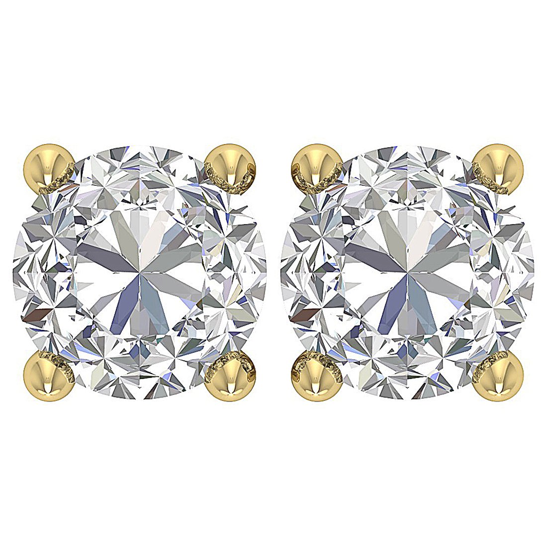 I1 G 2.50 Ct 4 Prong Set Natural Diamond 14k Solid Gold Solitaire Stud Earring