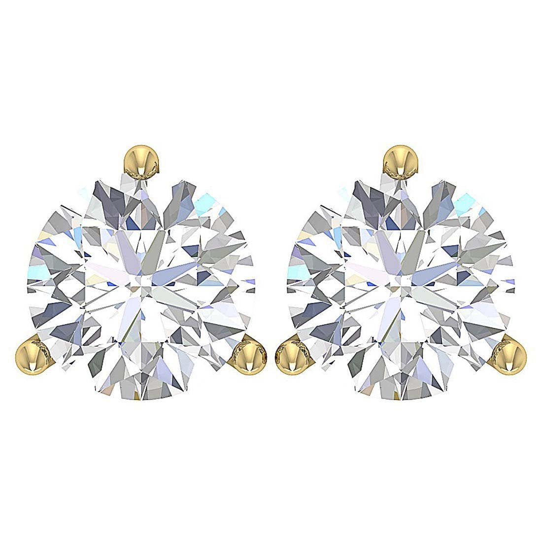 Martini 3 Prong Set I1 G 2.10 Ct Natural Diamond 14k Solid Gold Solitaire Stud Earring