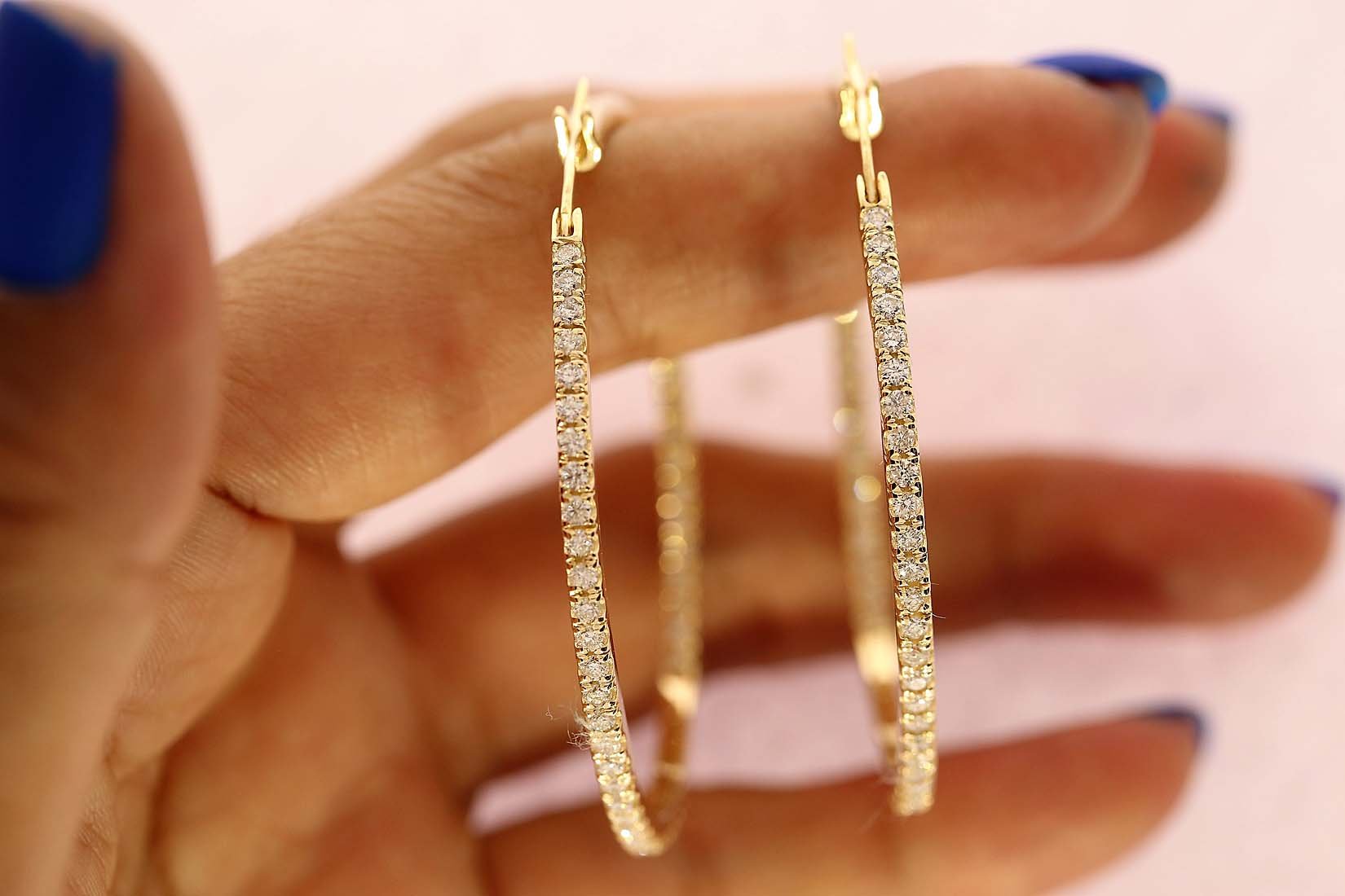 18k/14k Rose Gold Inside Outside Hoop Engagement Earrings Natural Diamond VVS1/VS1/SI1/I1 3.30 Ct Pave Set