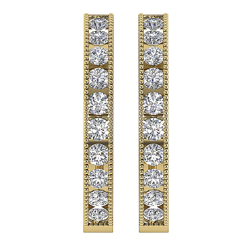Round Diamond Large Hoops Anniversary Earrings VVS1/VS1/SI1/I1 1.75Ct 18k/14k White Gold Channel Set