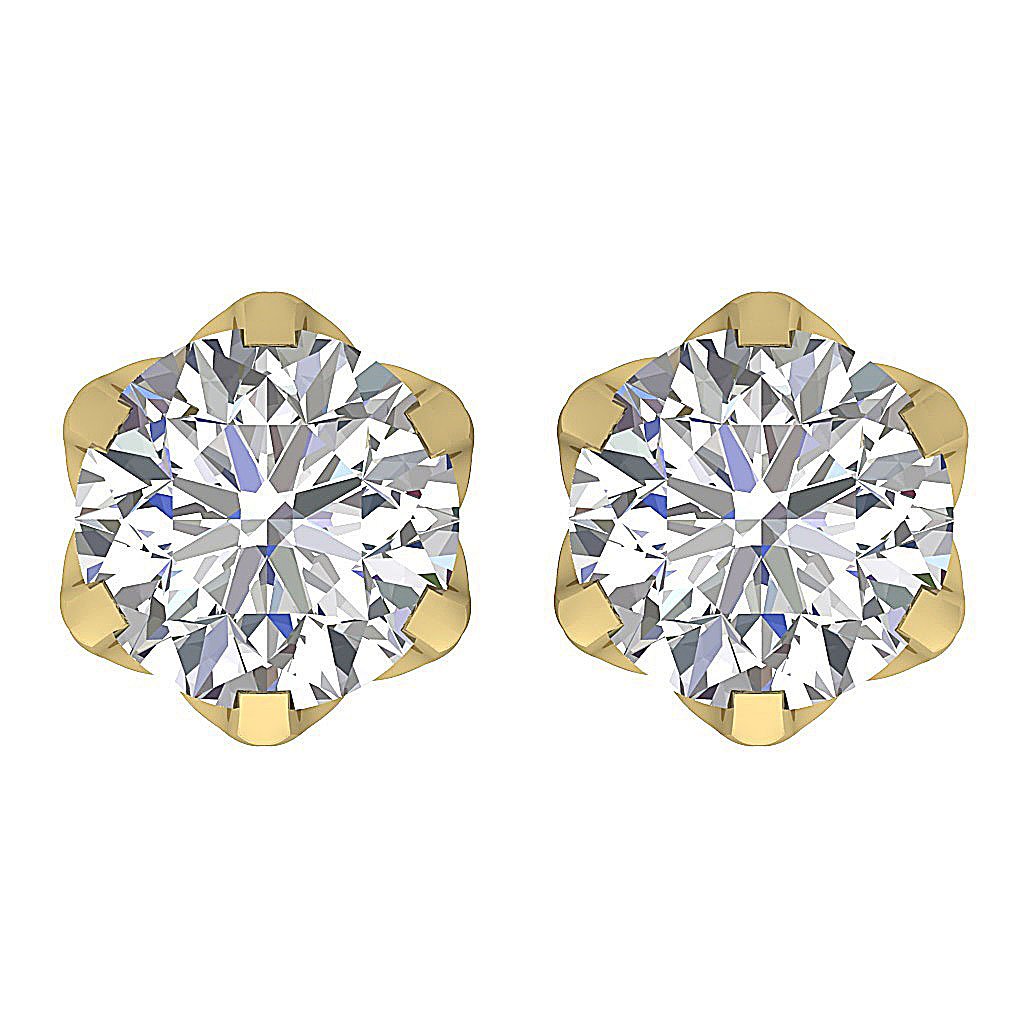 Solitaire Diamond Studs Earrings Screw Back 14k Solid Gold Prong Set