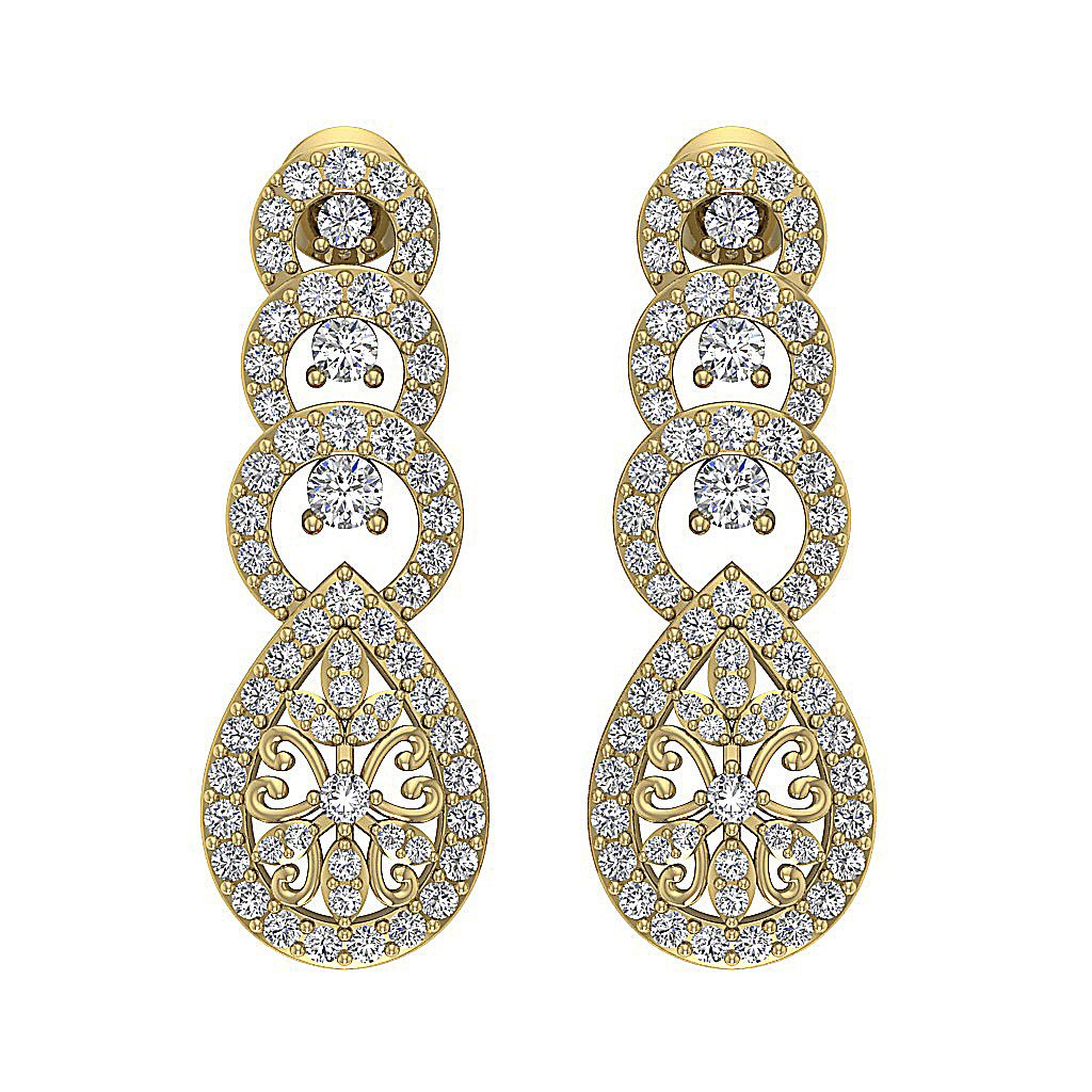 18k/14k Rose Gold Chandelier Anniversary Earrings VVS1/VS1/SI1/I1 1.60 Ct Round Diamond Prong Set