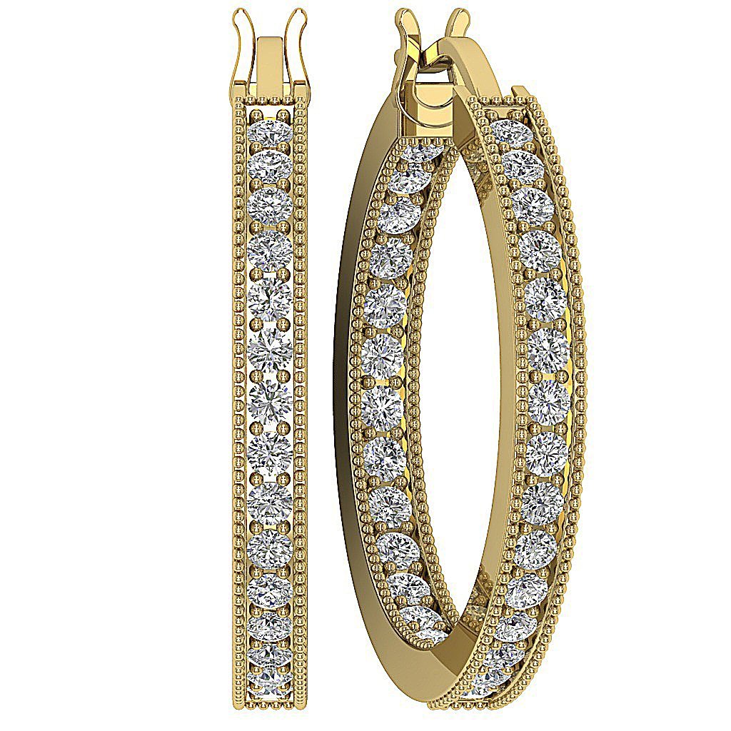 14k Yellow Gold Natural Diamond Hoops Earring Pave Set