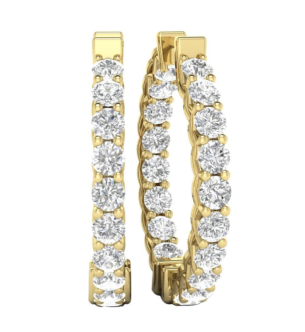 VVS1/VS1/SI1/I1 G 1.50 Ct Inside Outside Hoop Engagement Earrings 18k/14k Yellow Gold Natural Diamond Prong Set