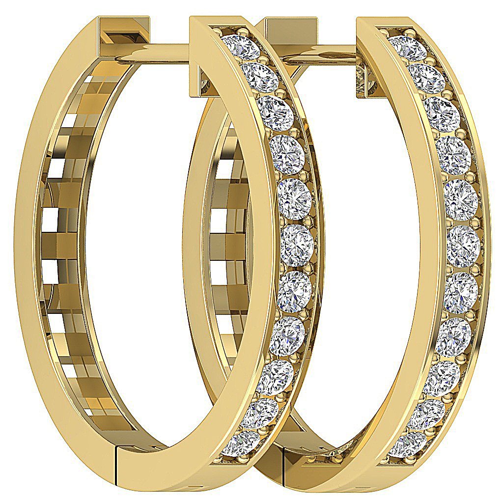 14k Yellow Gold Genuine Diamond Hoops Earring
