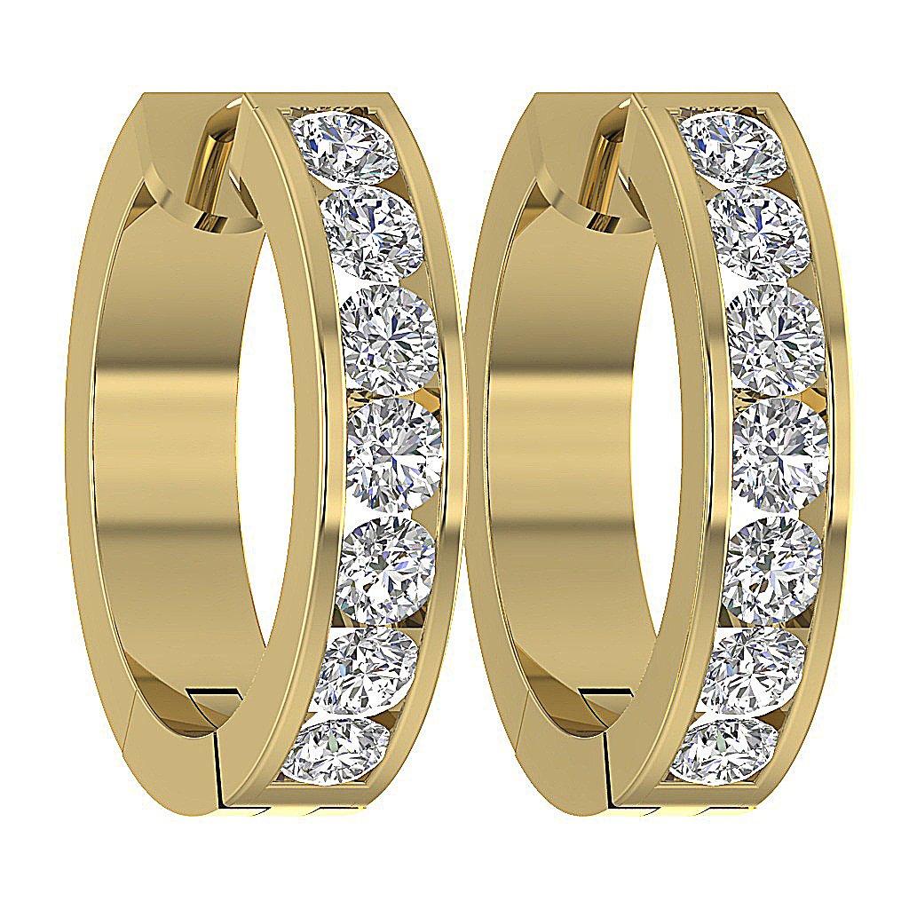 14k Yellow Gold Natural Diamond Hoops Wedding Earring