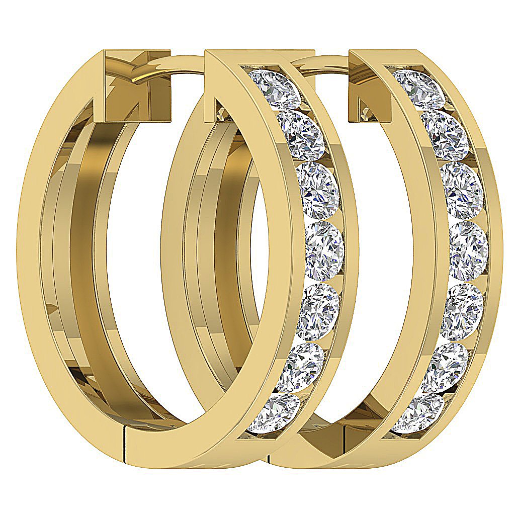 14k Yellow Gold Genuine Diamond Hoops Earring