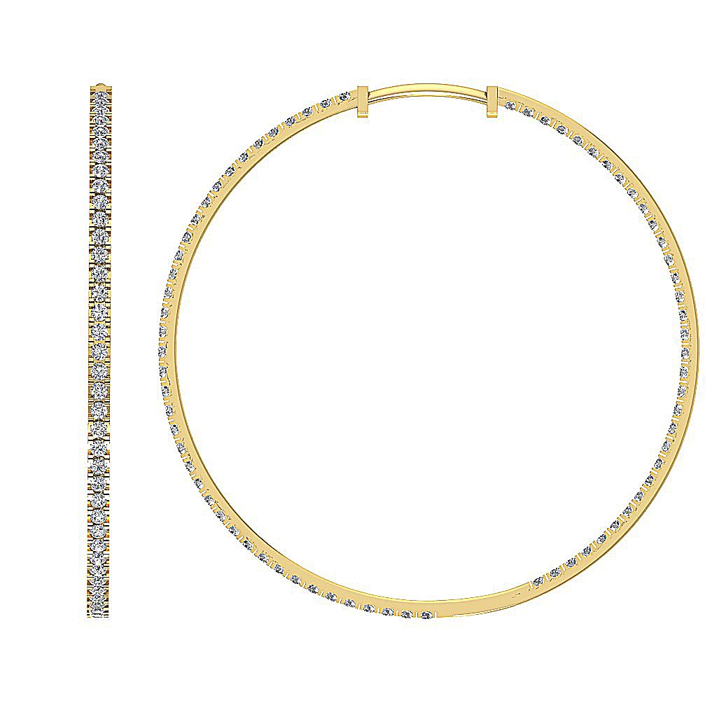 Pave Set Inside Outside Hoop Anniversary Earrings Round Diamond VVS1/VS1/SI1/I1 1.50 Ct 18k/14k White Yellow Rose Gold
