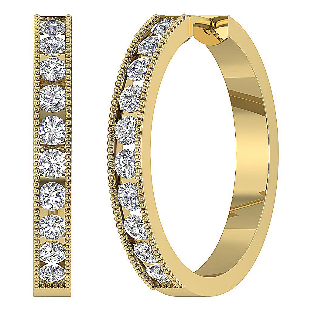 Round Diamond Large Hoops Anniversary Earrings VVS1/VS1/SI1/I1 1.75Ct 18k/14k White Gold Channel Set