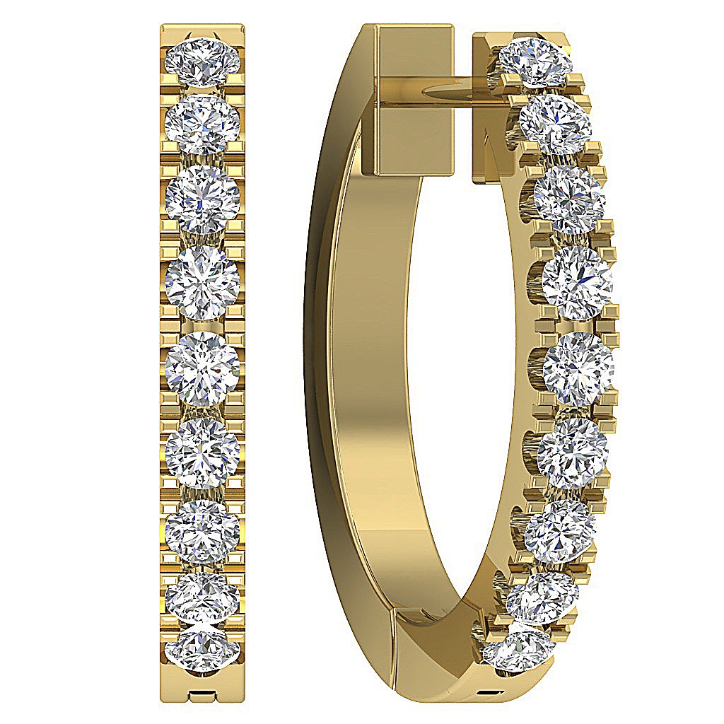 14k Yellow Gold Round Diamond Hoops Earring